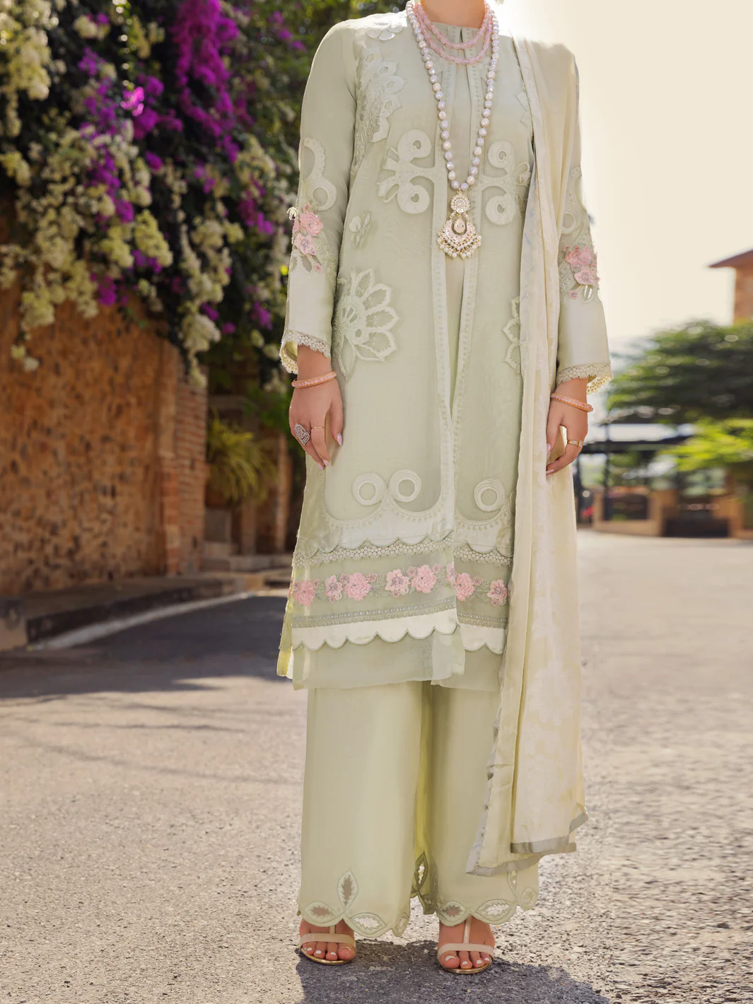 Pista Green Impure Organza Burnout 3 Piece Stitched - ALP-3PS-1534