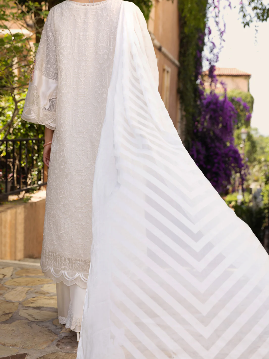 White Impure Organza Burnout 3 Piece Stitched - ALP-3PS-1535 - Image 2