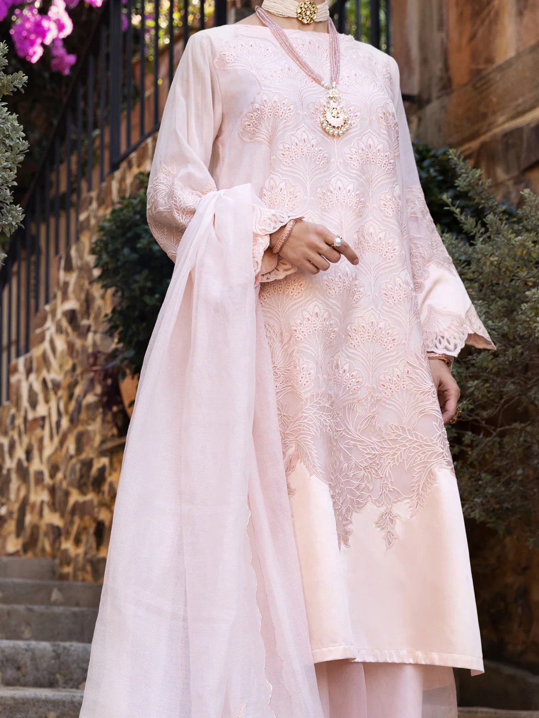 Peach Poly Khaddi Net 3 Piece Unstitched - ALP-3PS-1536 - Image 2