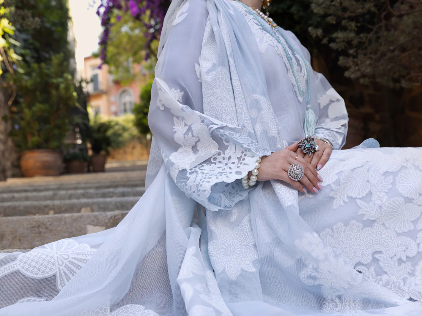 Ice Blue Organza Burnout 3 Piece Unstitched - ALP-3PS-1537 - Image 5