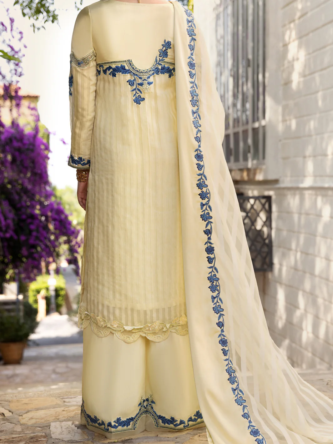 Pista Green Stripe Khaddi Net 3 Piece Unstitched - ALP-3PS-1539 - Image 2