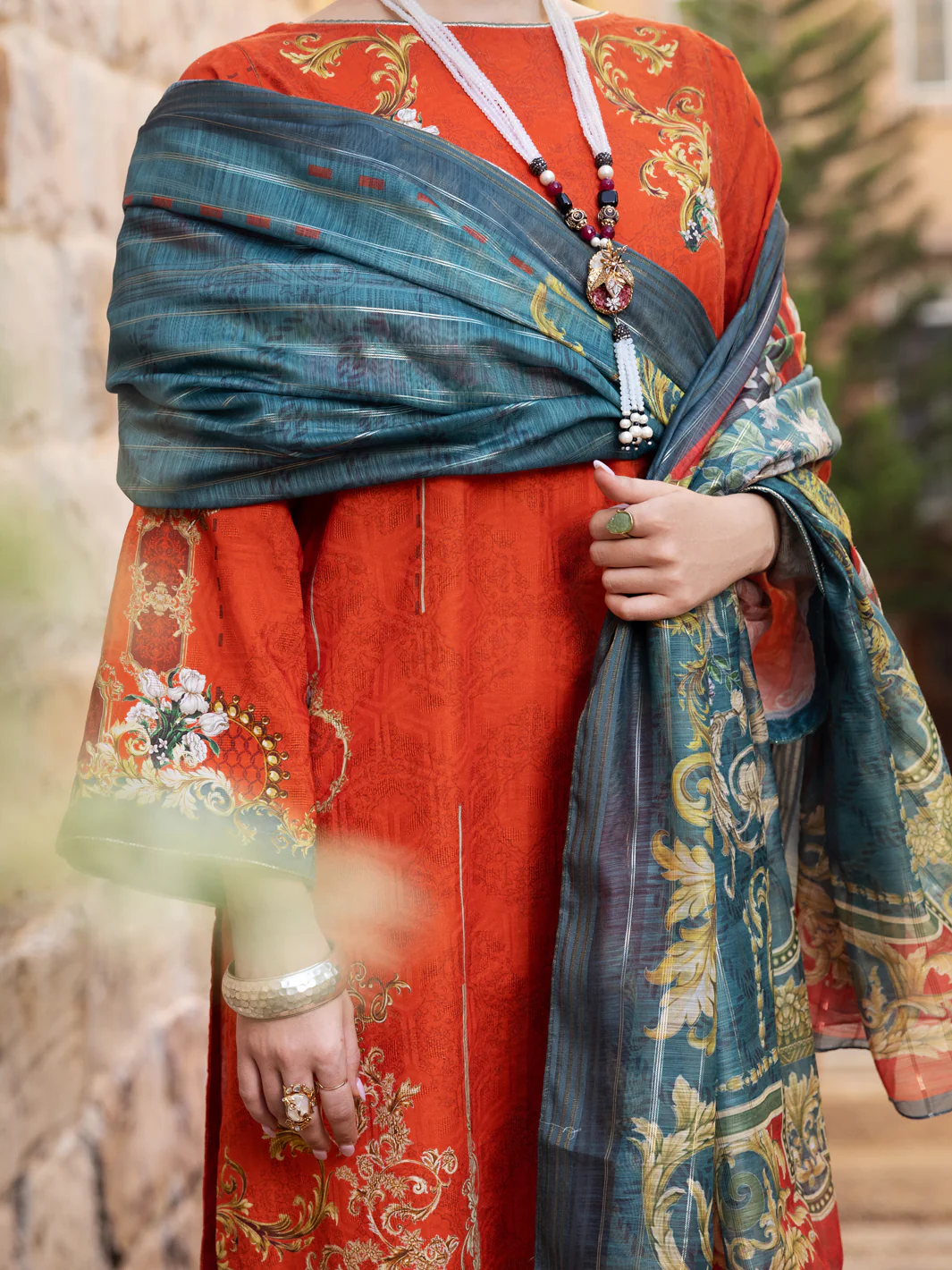Orange Jacquard 3 Piece Unstitched - ALP-3PS-1572 - Image 3