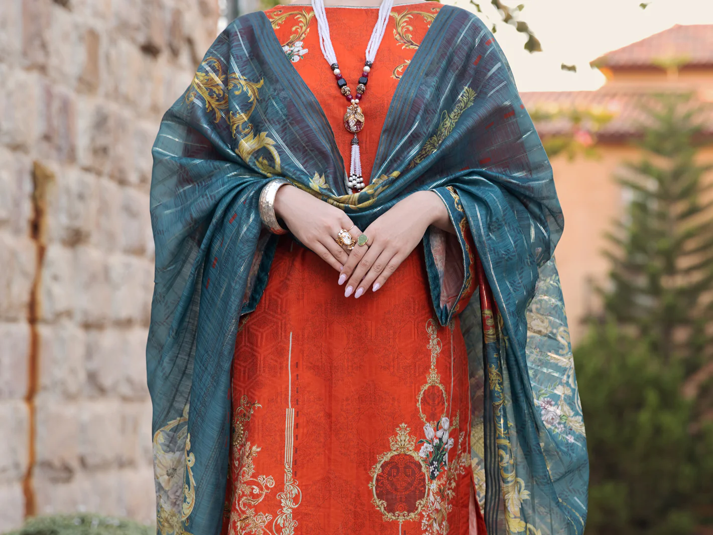 Orange Jacquard 3 Piece Unstitched - ALP-3PS-1572 - Image 4