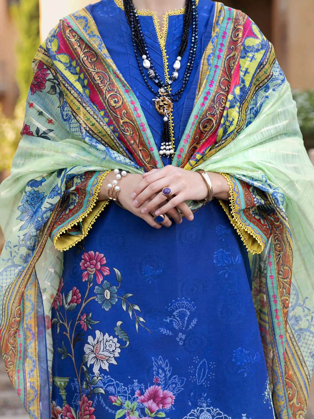 Blue Jacquard 3 Piece Unstitched - ALP-3PS-1573 - Image 4
