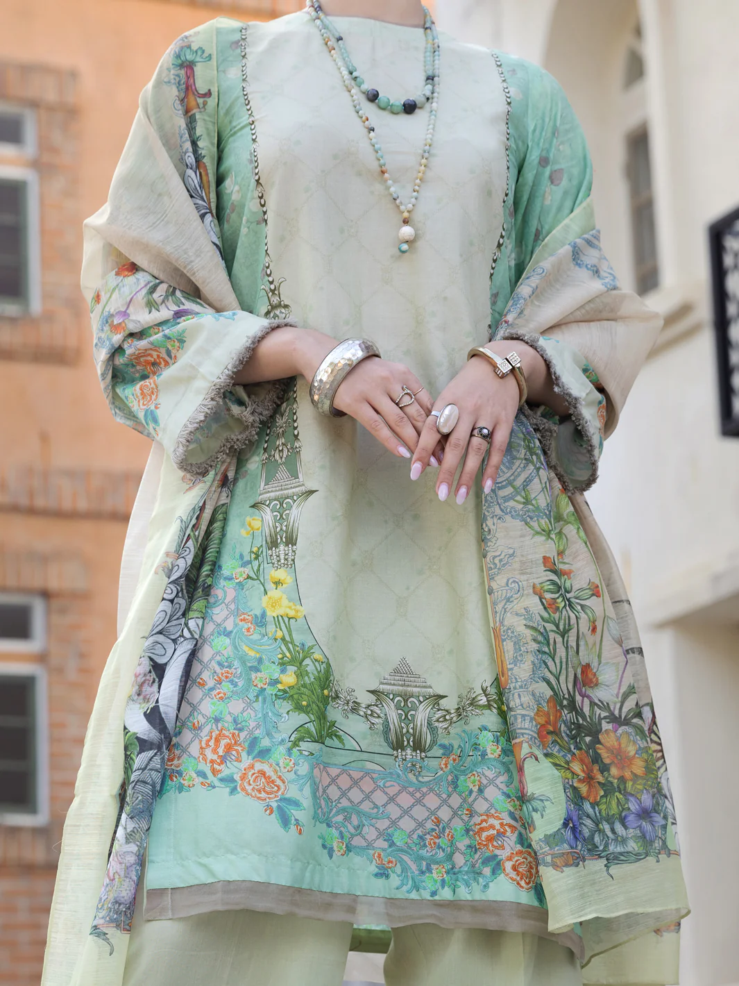 Sage Green Jacquard 3 Piece Stitched - ALP-3PS-1578 - Image 4