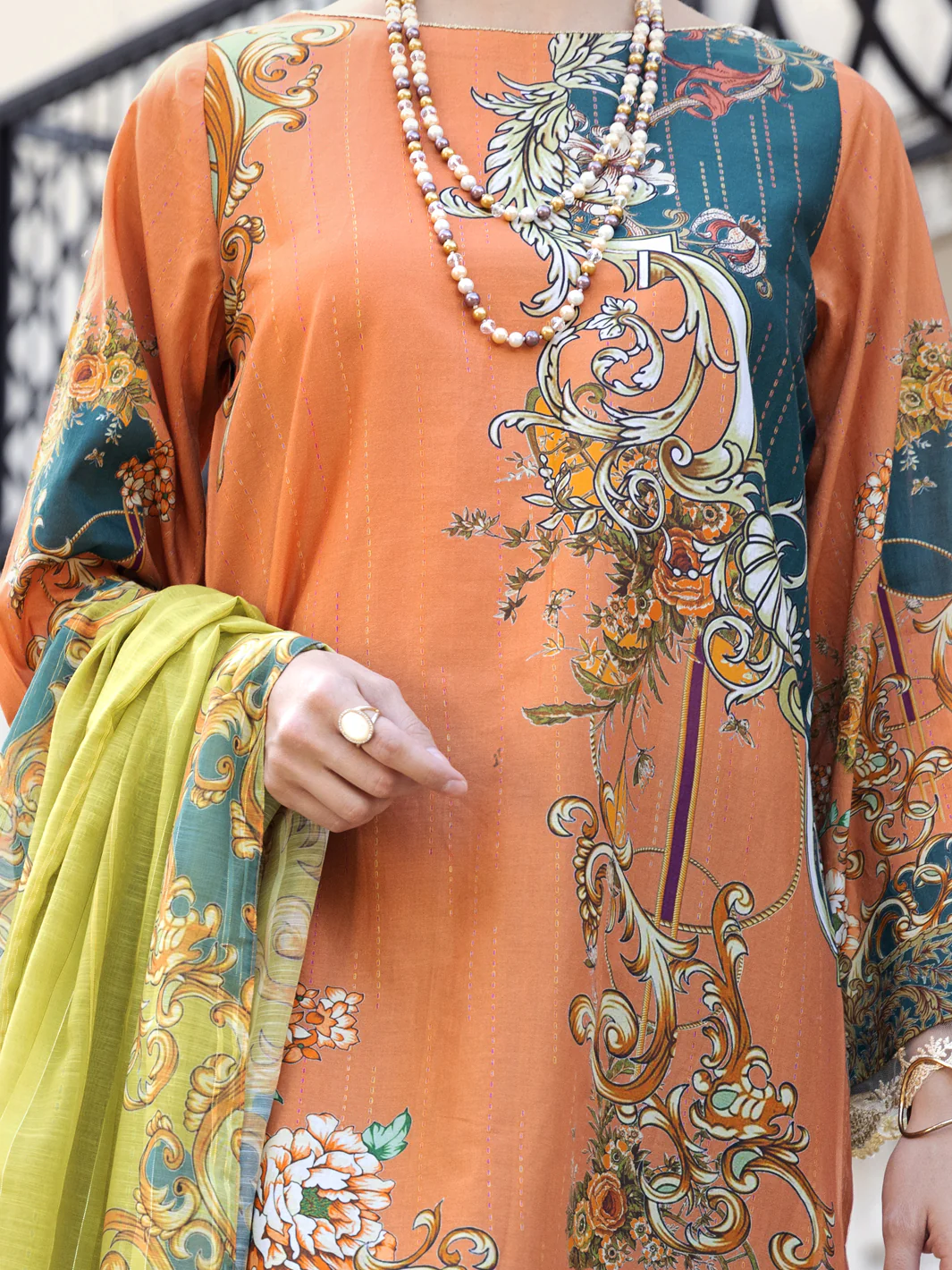 Orange Lawn 3 Piece Unstitched - ALP-3PS-1579 - Image 4