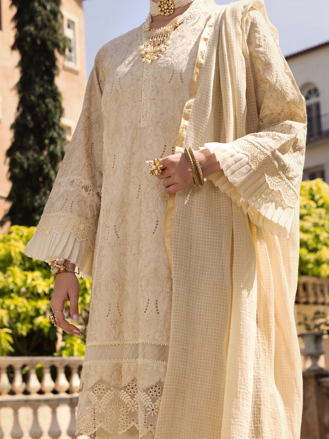 Beige Schiffli Lawn 3 Piece Stitched - ALP-3PS-1588 - Image 3