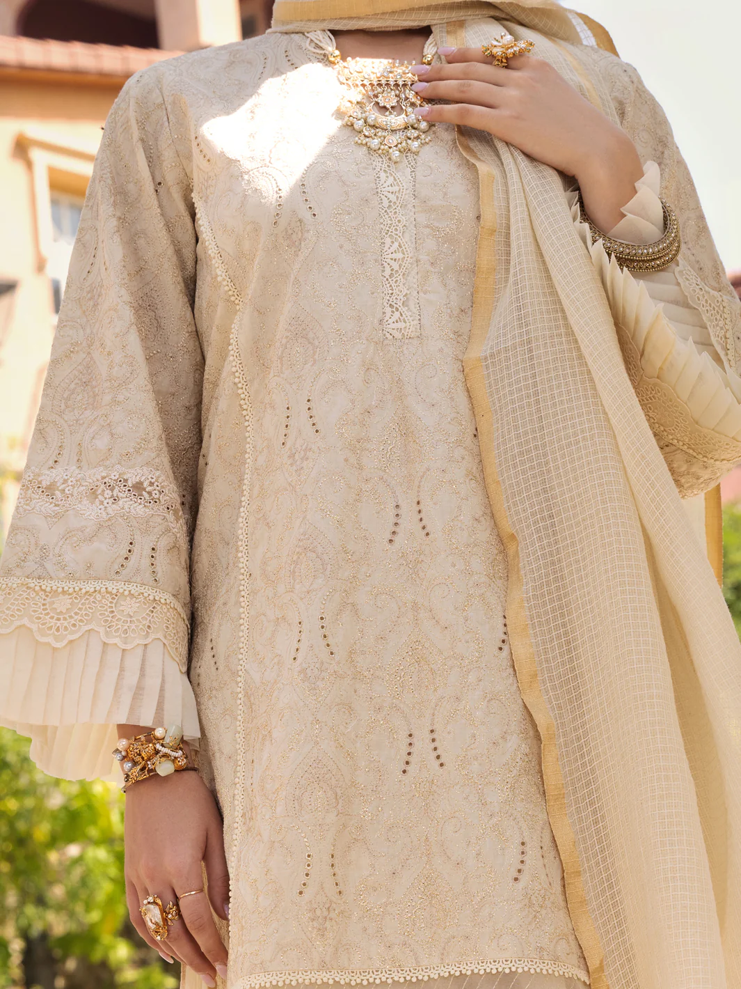 Beige Schiffli Lawn 3 Piece Stitched - ALP-3PS-1588 - Image 4