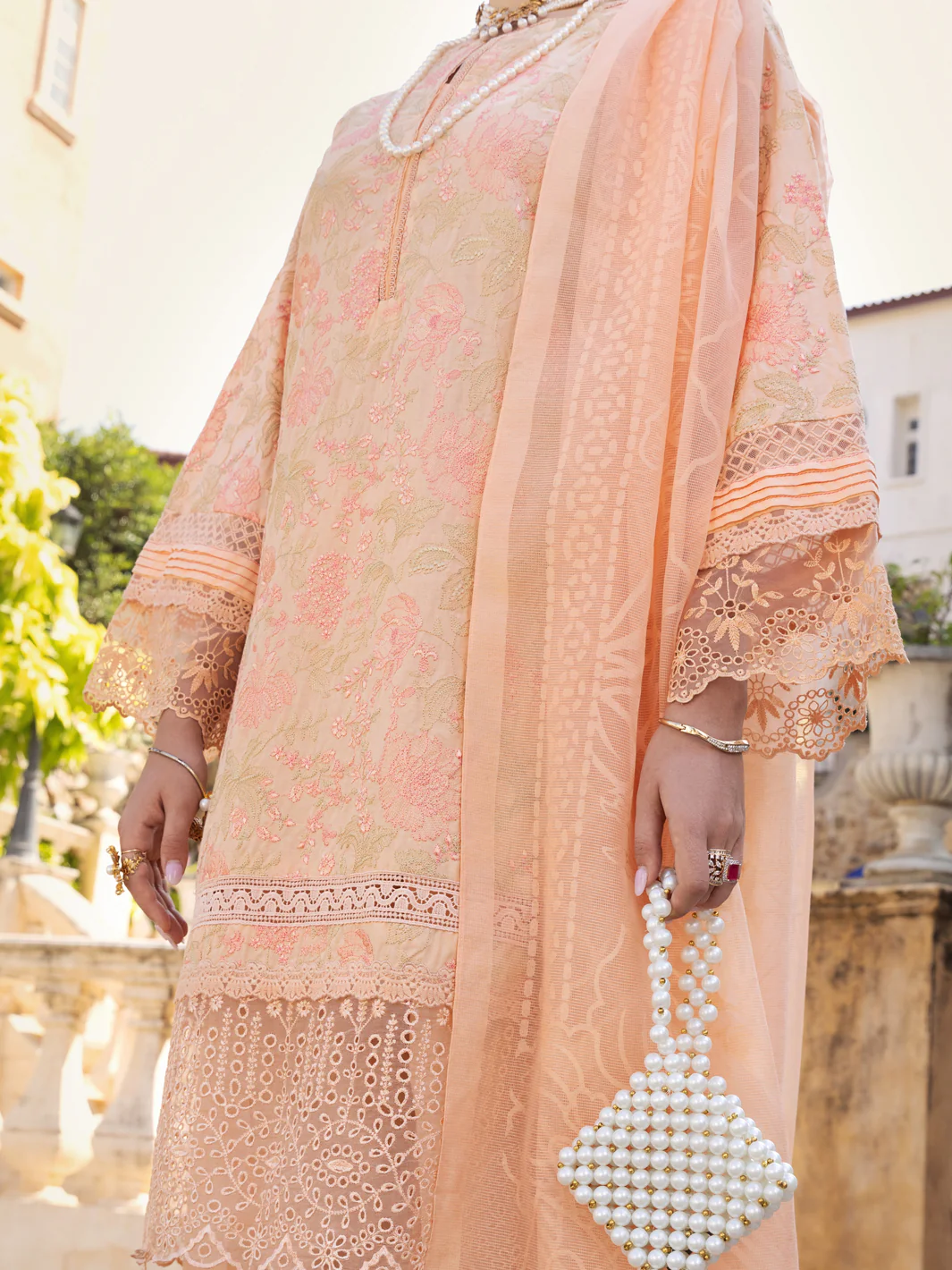 Peach Schiffli Lawn 3 Piece Unstitched - ALP-3PS-1589 - Image 3