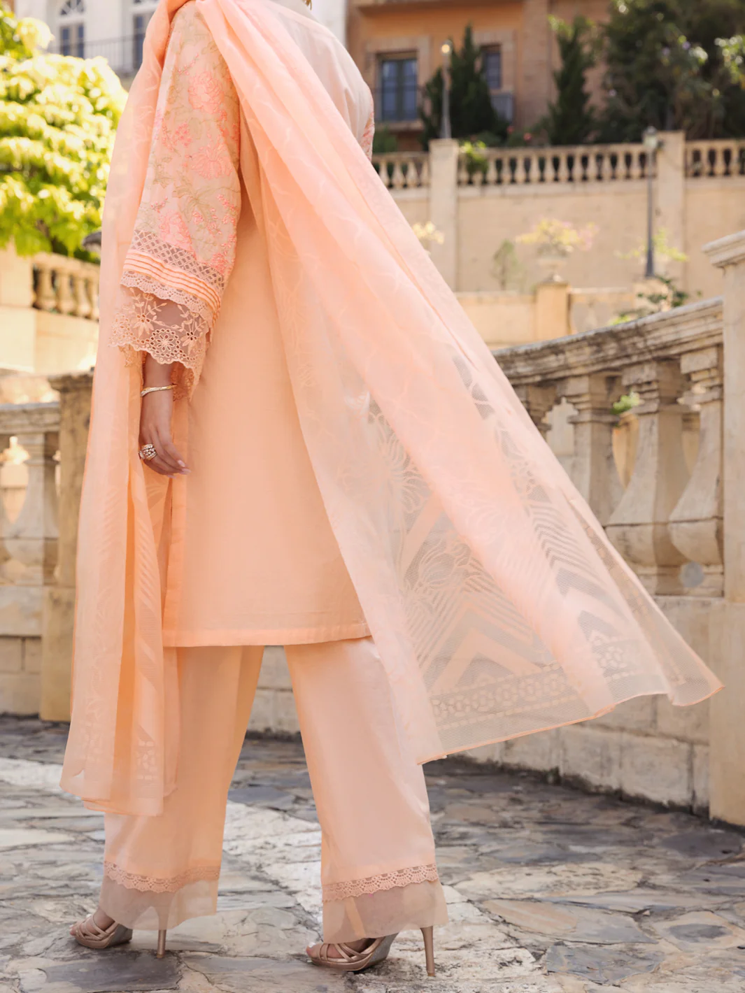 Peach Schiffli Lawn 3 Piece Stitched - ALP-3PS-1589 - Image 2