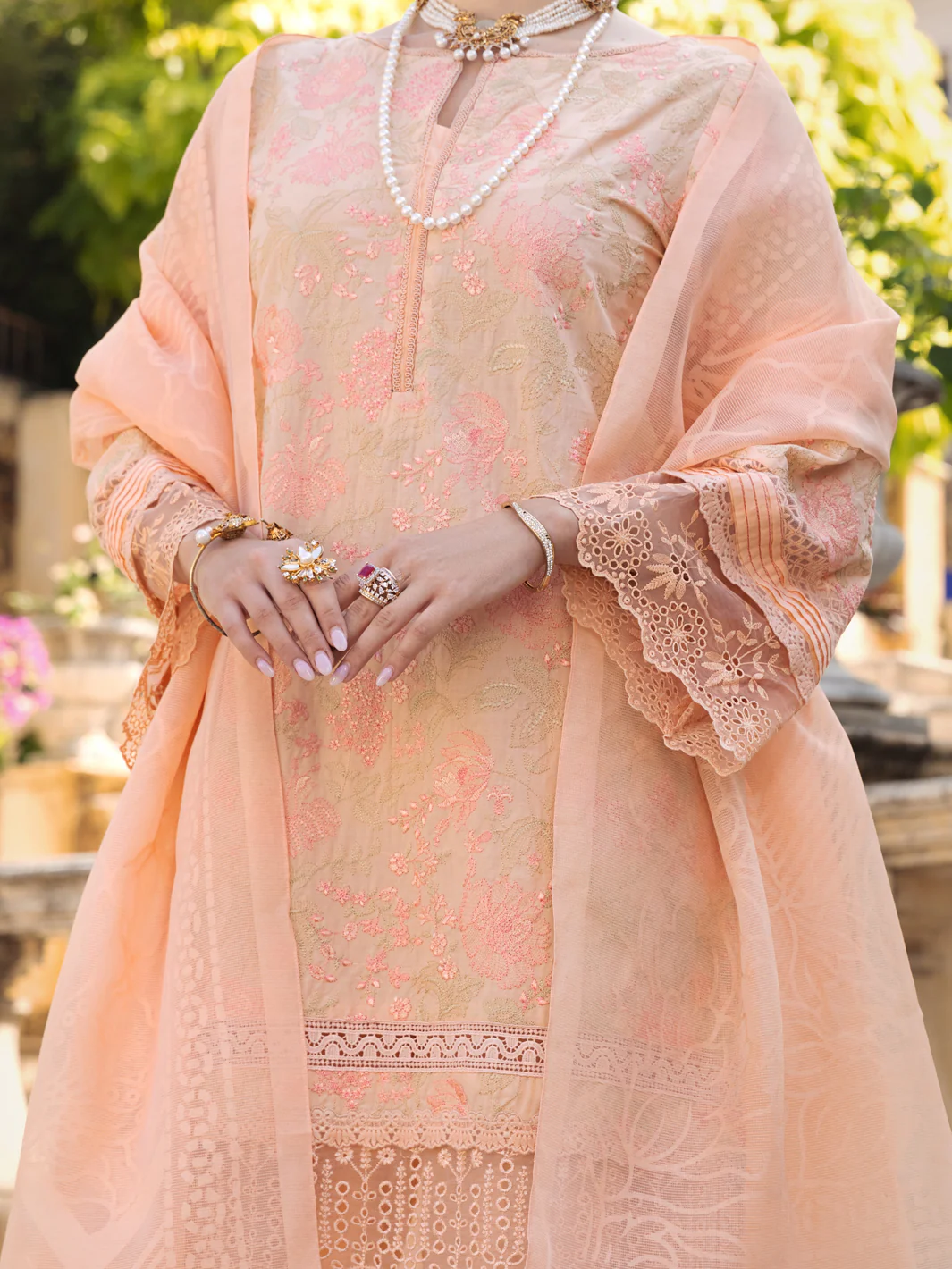 Peach Schiffli Lawn 3 Piece Stitched - ALP-3PS-1589 - Image 4