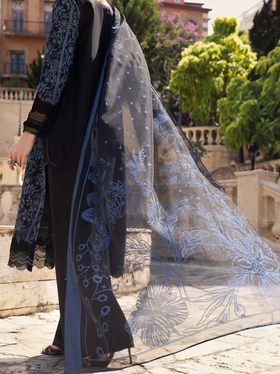 Blue & Black Schiffli Lawn 3 Piece Stitched - ALP-3PS-1591 - Image 2