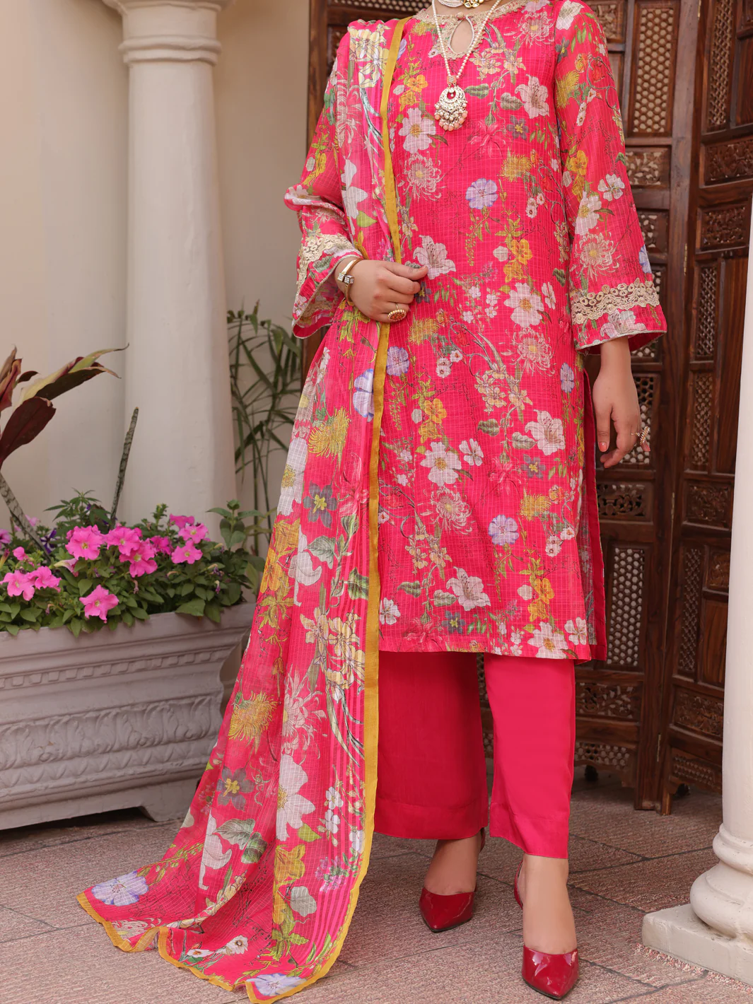 Fuchsia Poly Slub 3 Piece Stitched - ALP-3PS-1613
