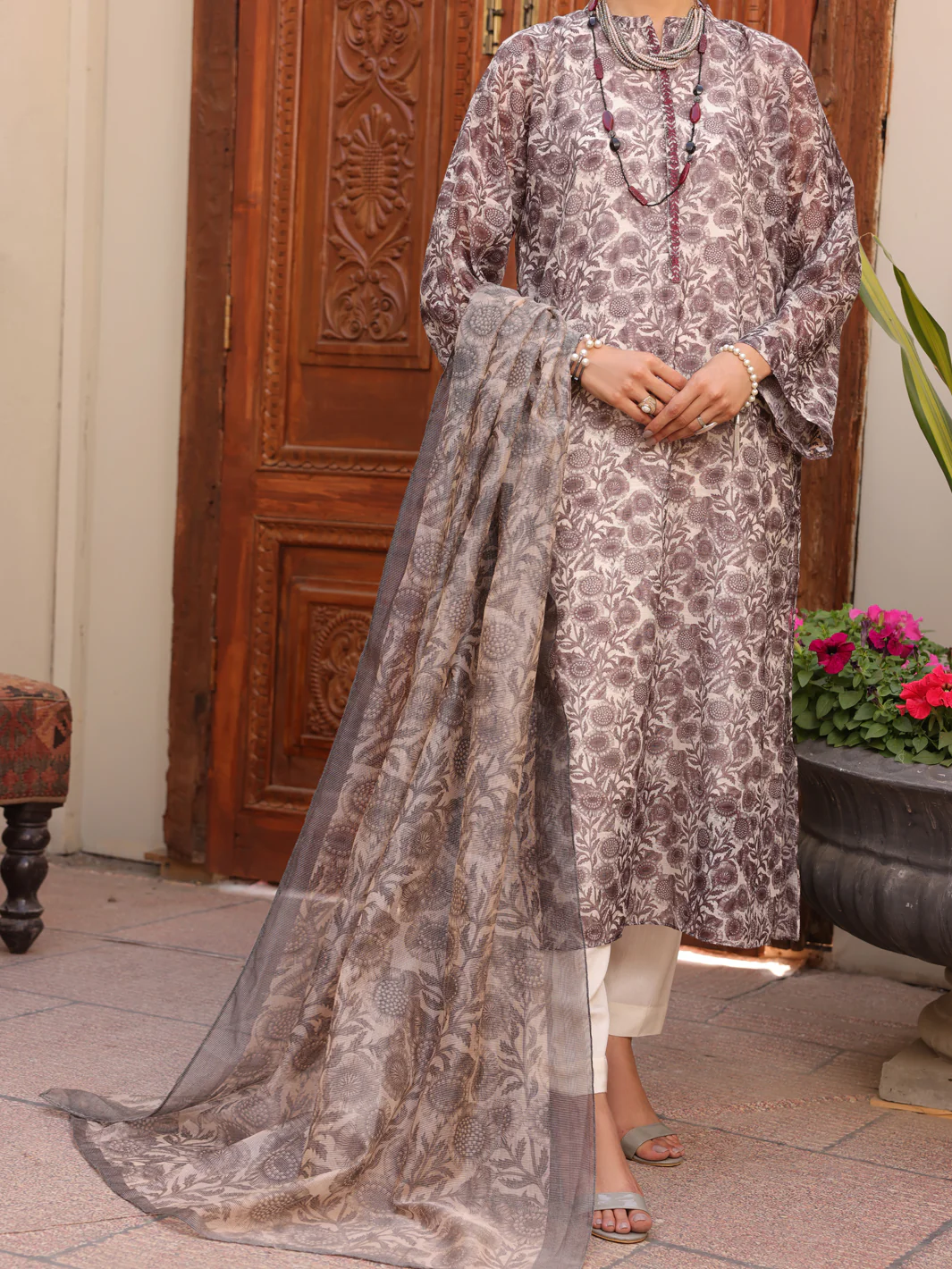 Grey Poly Slub 3 Piece Unstitched - ALP-3PS-1616