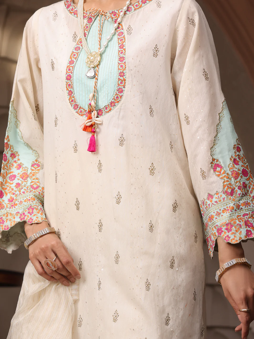 Off White Dyed Sequence 3 Piece Stitched - ALP-3PS-1644 - Image 2
