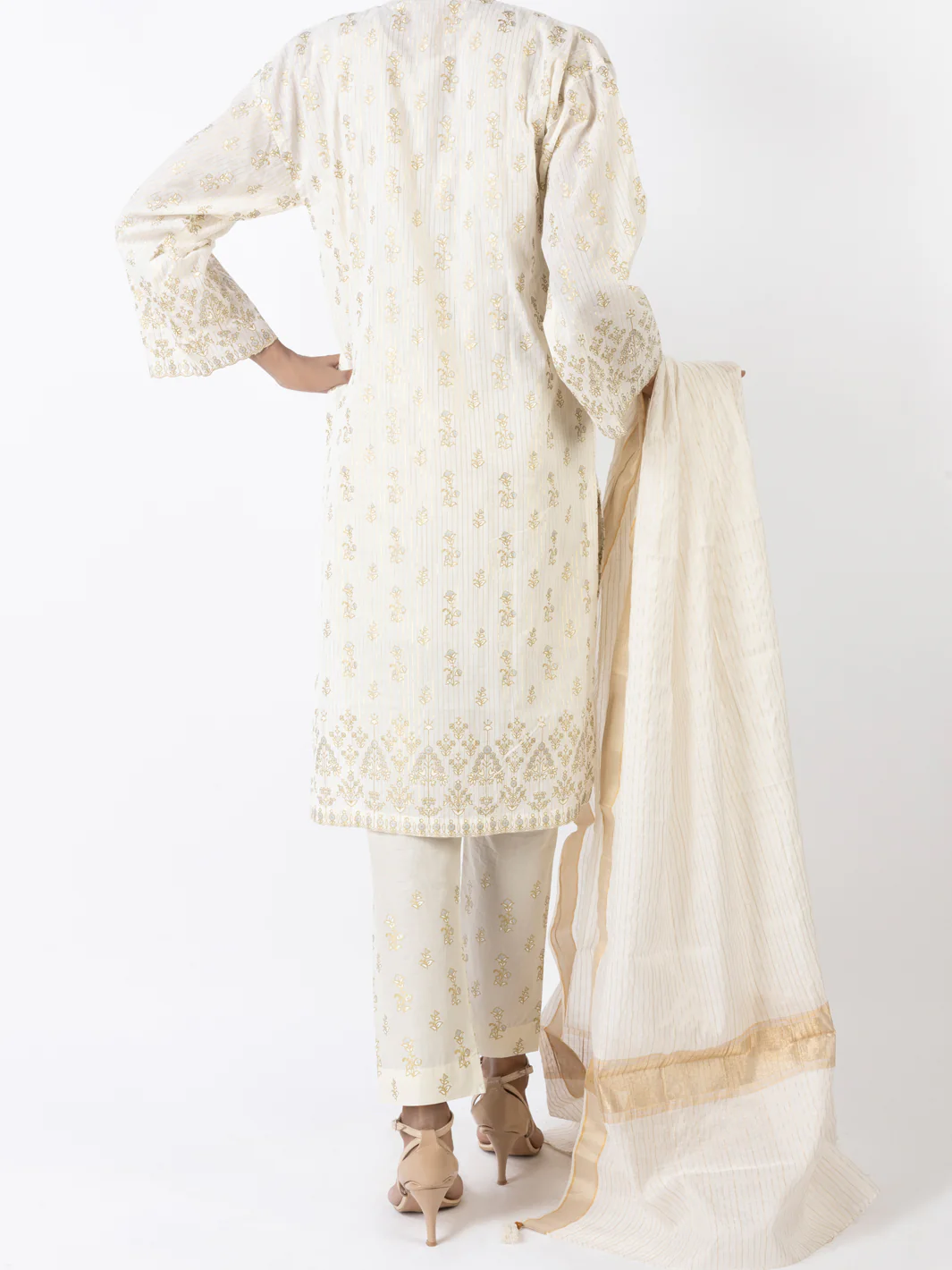 Off White Golden Lurex 3 Piece Stitched - ALP-3PS-1645 - Image 2
