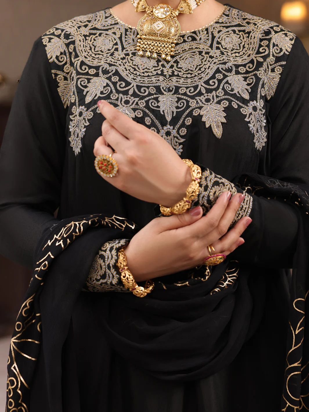Black Viscose 3 Piece Stitched - ALP-3PS-1647 - Image 3