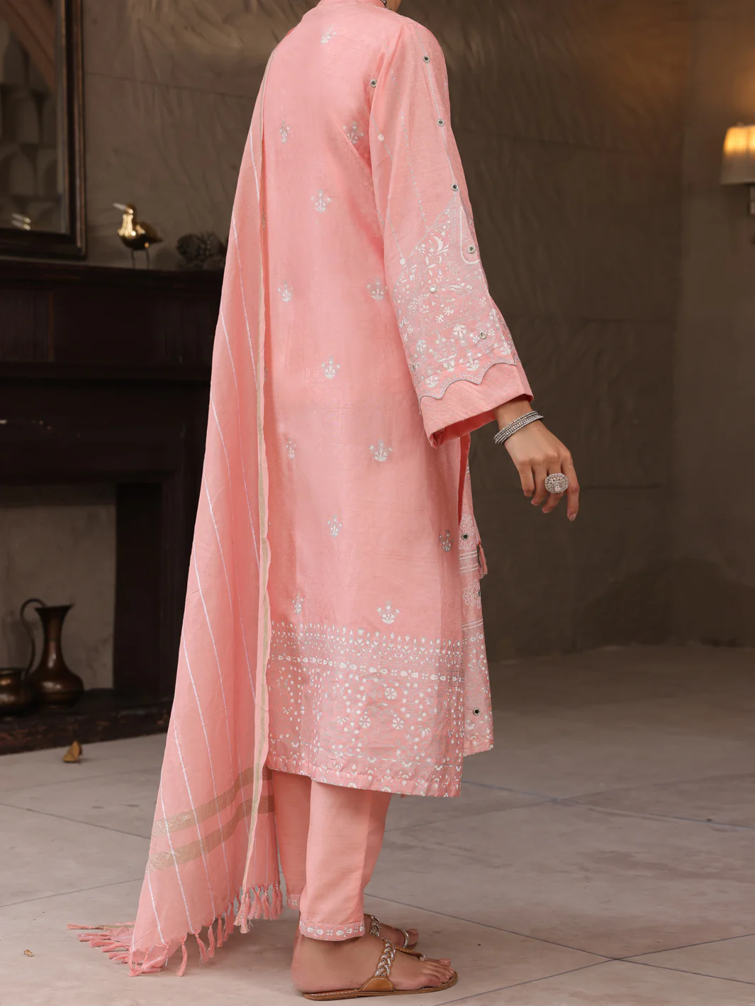 Light Pink Dola Silk 3 Piece Unstitched - ALP-3PS-1648 - Image 2