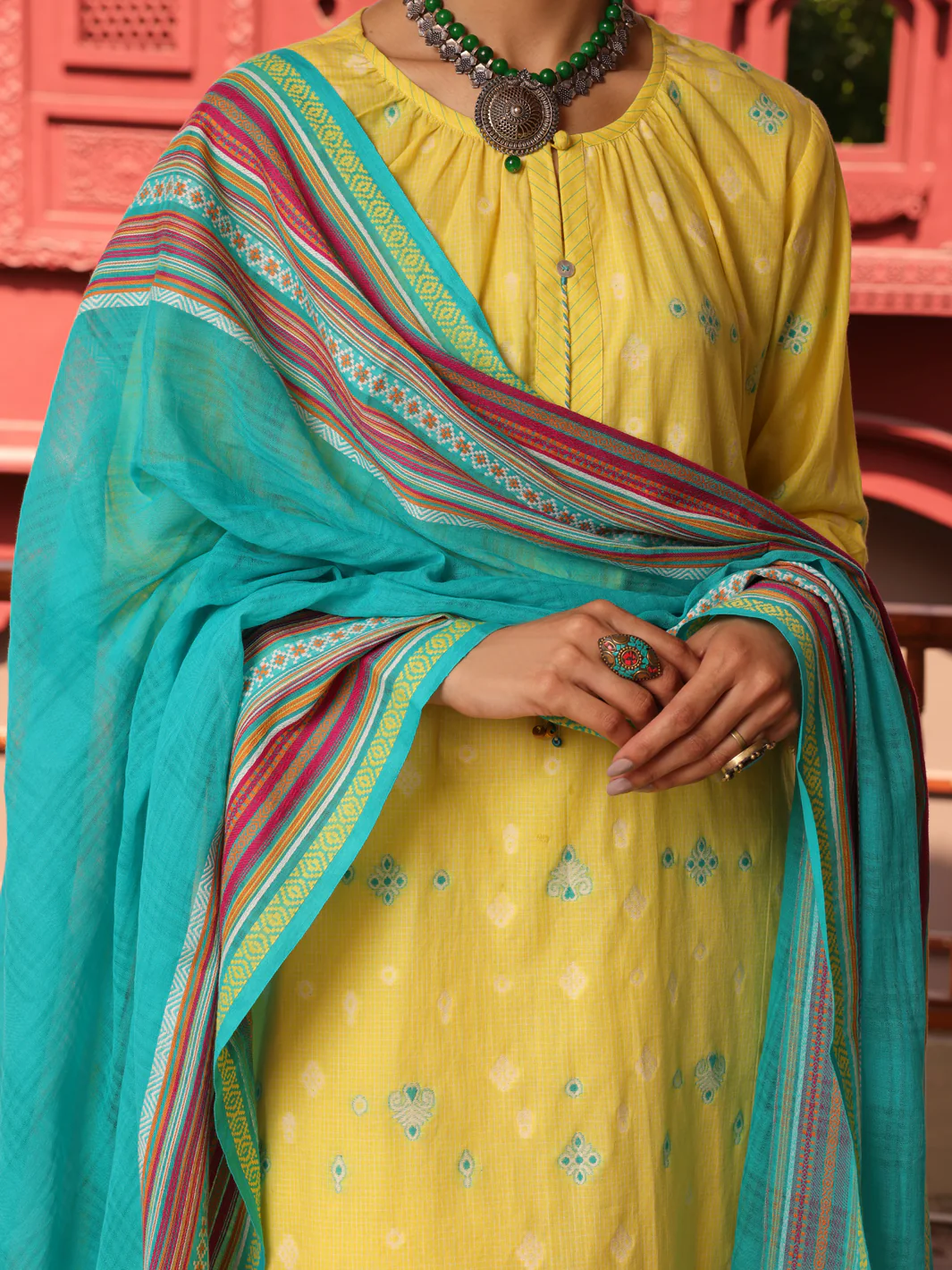 Yellow Yarn Dyed Jacquard 3 Piece Unstitched - ALP-3PS-1649 - Image 2
