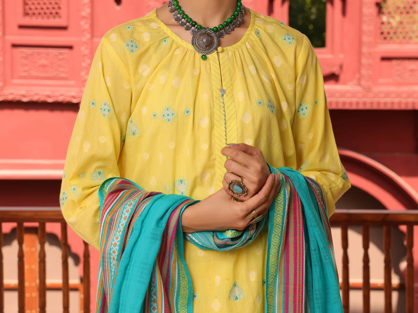 Yellow Yarn Dyed Jacquard 3 Piece Unstitched - ALP-3PS-1649 - Image 3