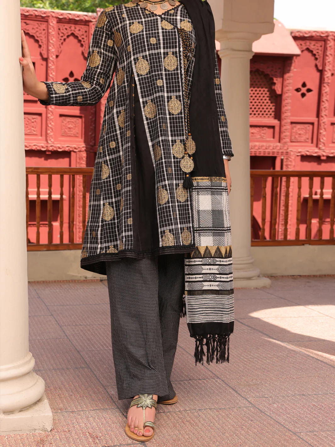 Black Yarn Dyed Jacquard 3 Piece Stitched - ALP-3PS-1650