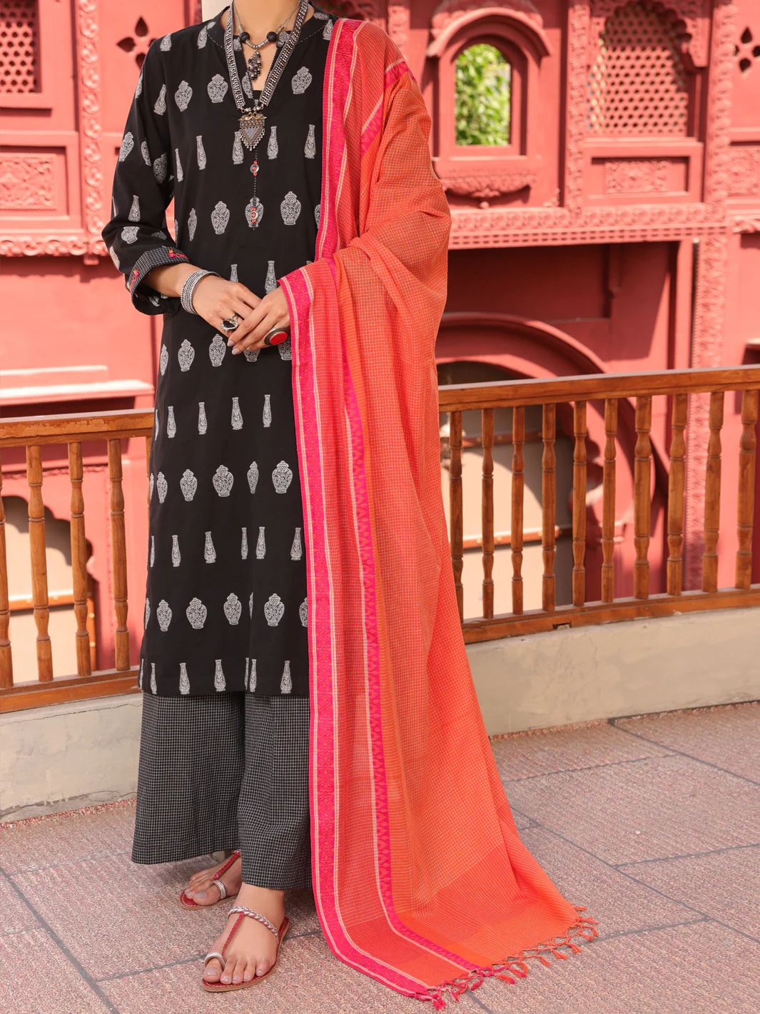 Black Yarn Dyed Jacquard 3 Piece Stitched - ALP-3PS-1651