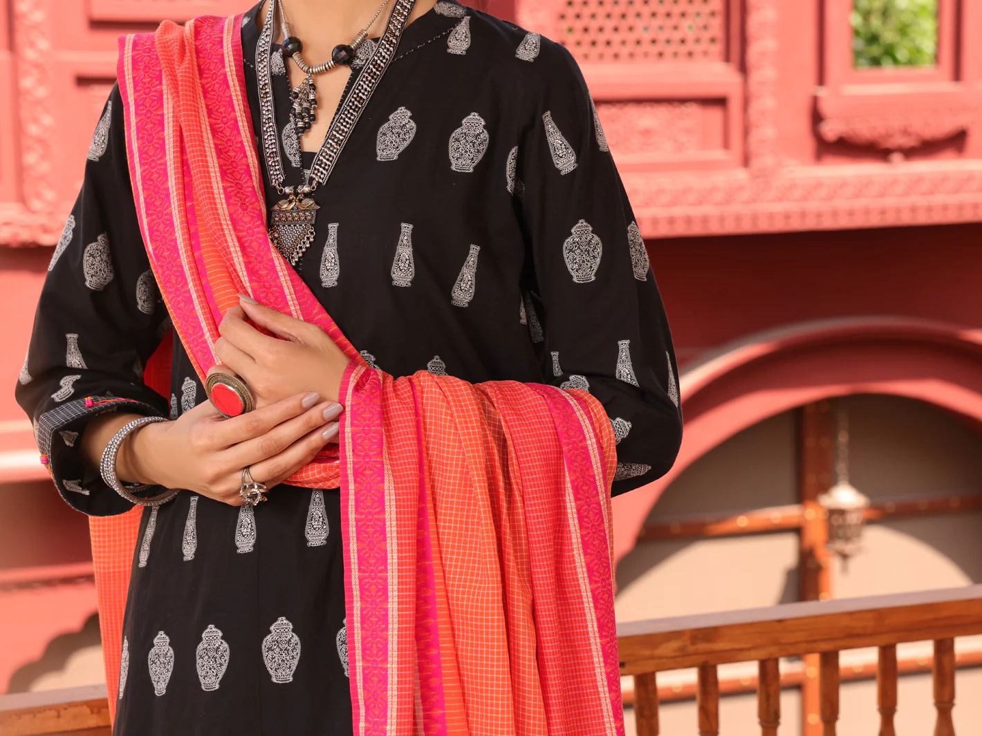 Black Yarn Dyed Jacquard 3 Piece Stitched - ALP-3PS-1651 - Image 4
