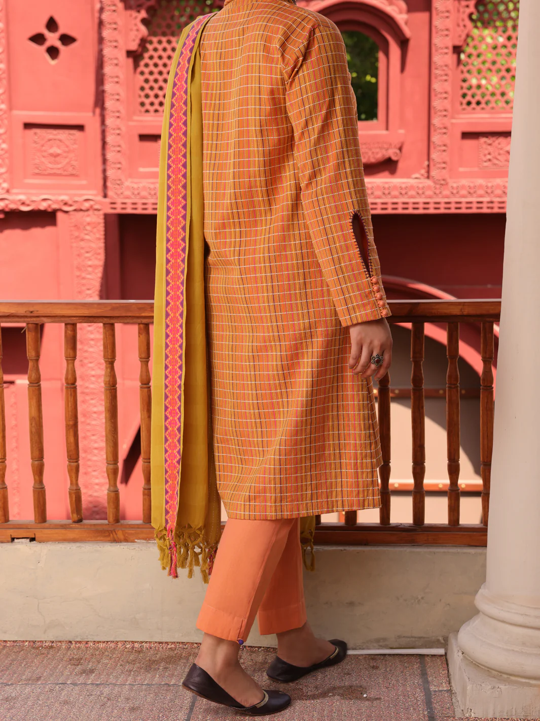 Mustard Yarn Dyed Jacquard 3 Piece Unstitched - ALP-3PS-1652 - Image 2