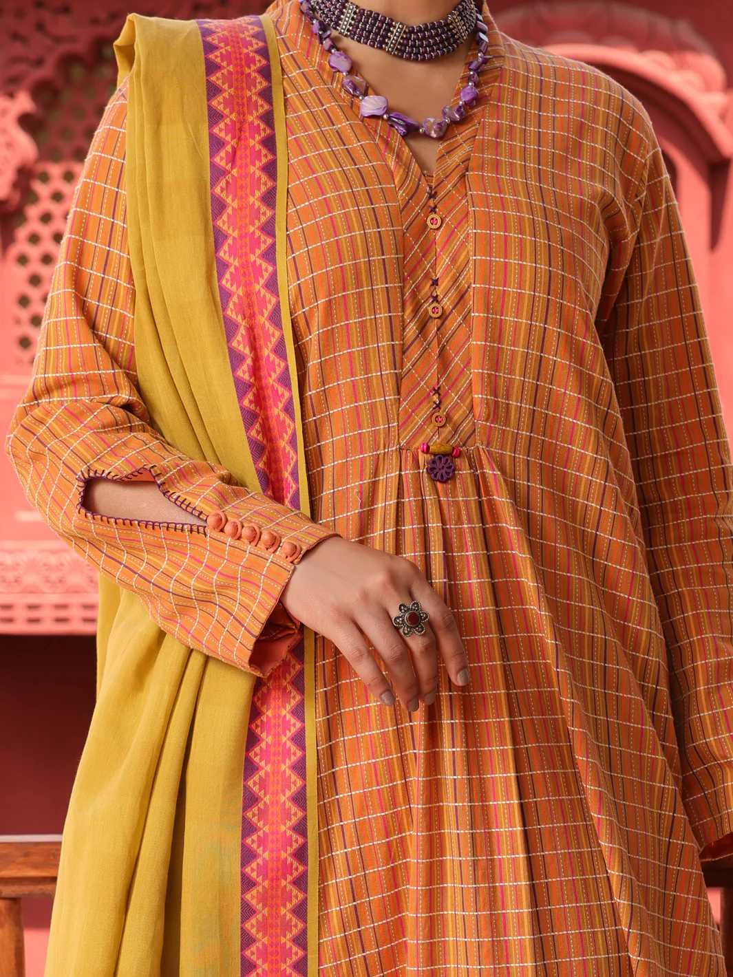 Mustard Yarn Dyed Jacquard 3 Piece Unstitched - ALP-3PS-1652 - Image 3