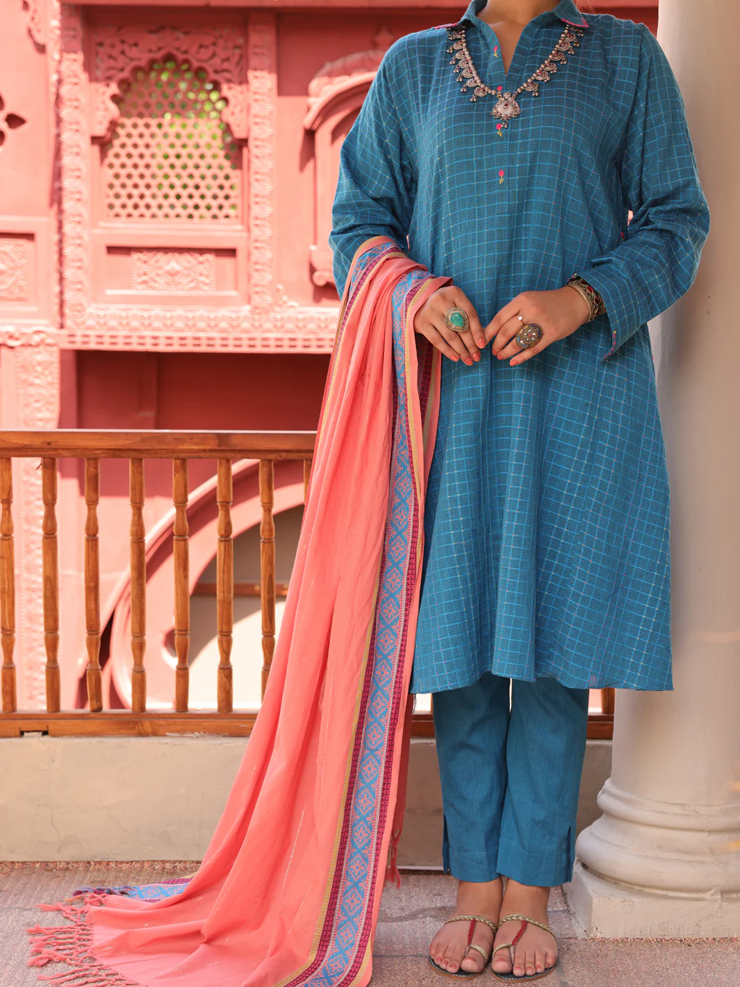 Blue Yarn Dyed 3 Piece Unstitched - ALP-3PS-1653 - Image 2