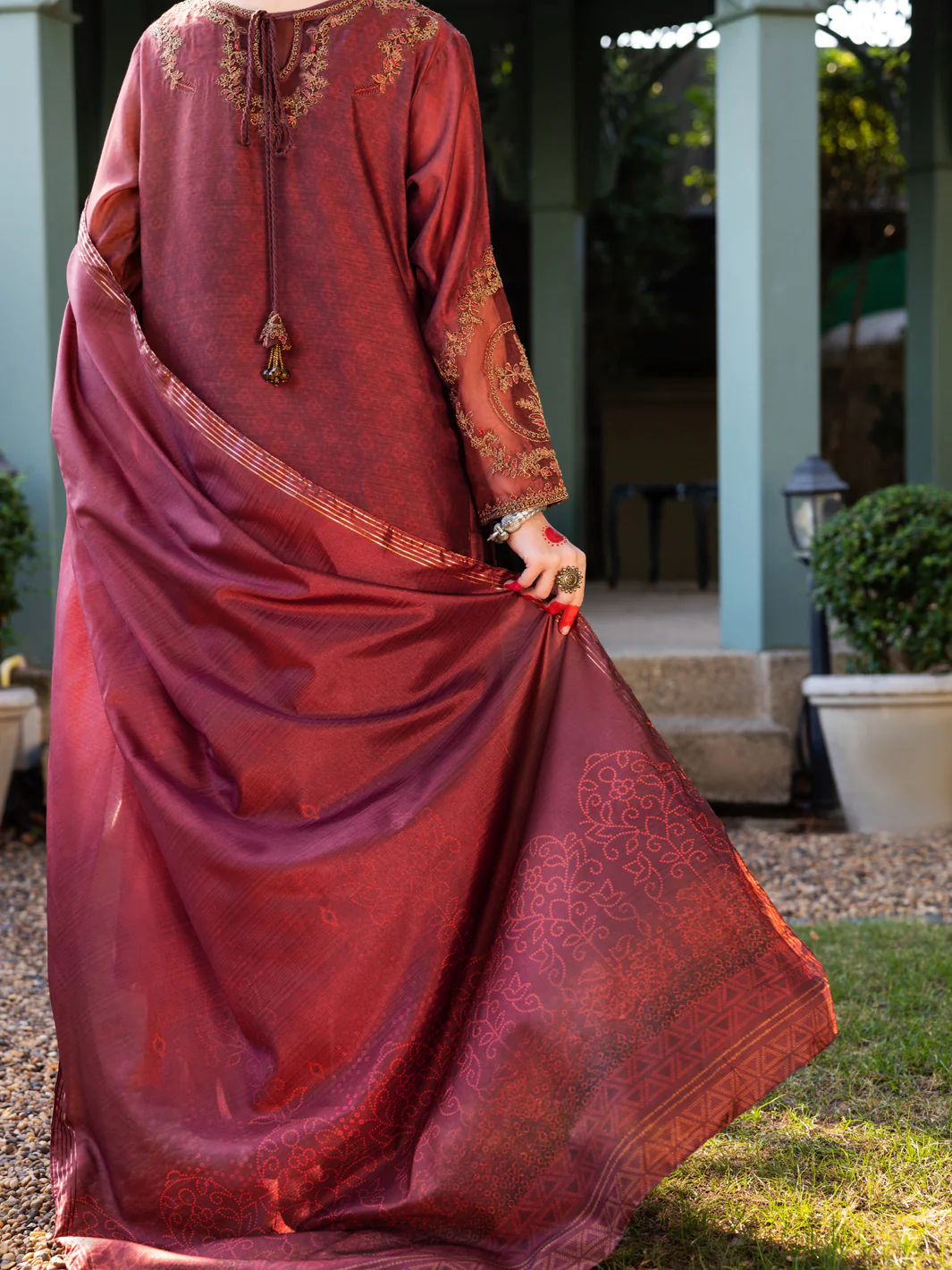 Maroon Salsa Silk 3Pc Unstitched - ALP-3PS-1657 - Image 2