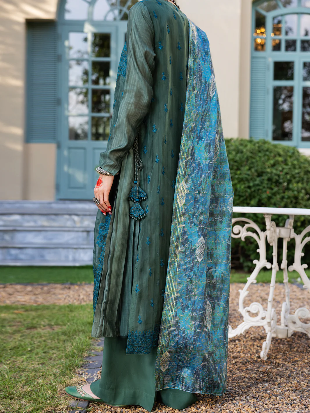 Mehndi Green Salsa Silk 3Pc Unstitched - ALP-3PS-1659 - Image 2