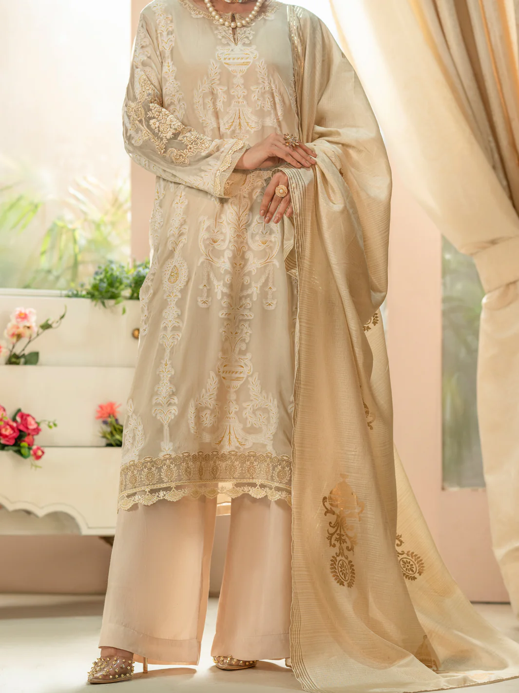 Off White Lawn 3 Piece Stitched - ALP-3PS-1663