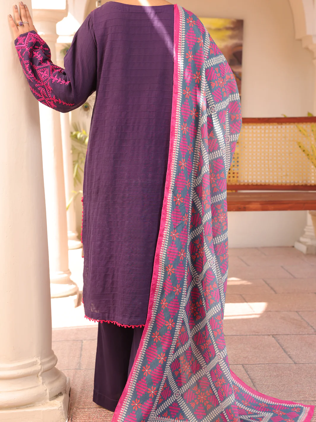 Purple Dobby Lino Kara 3 Piece Stitched - ALP-3PS-1668 - Image 2
