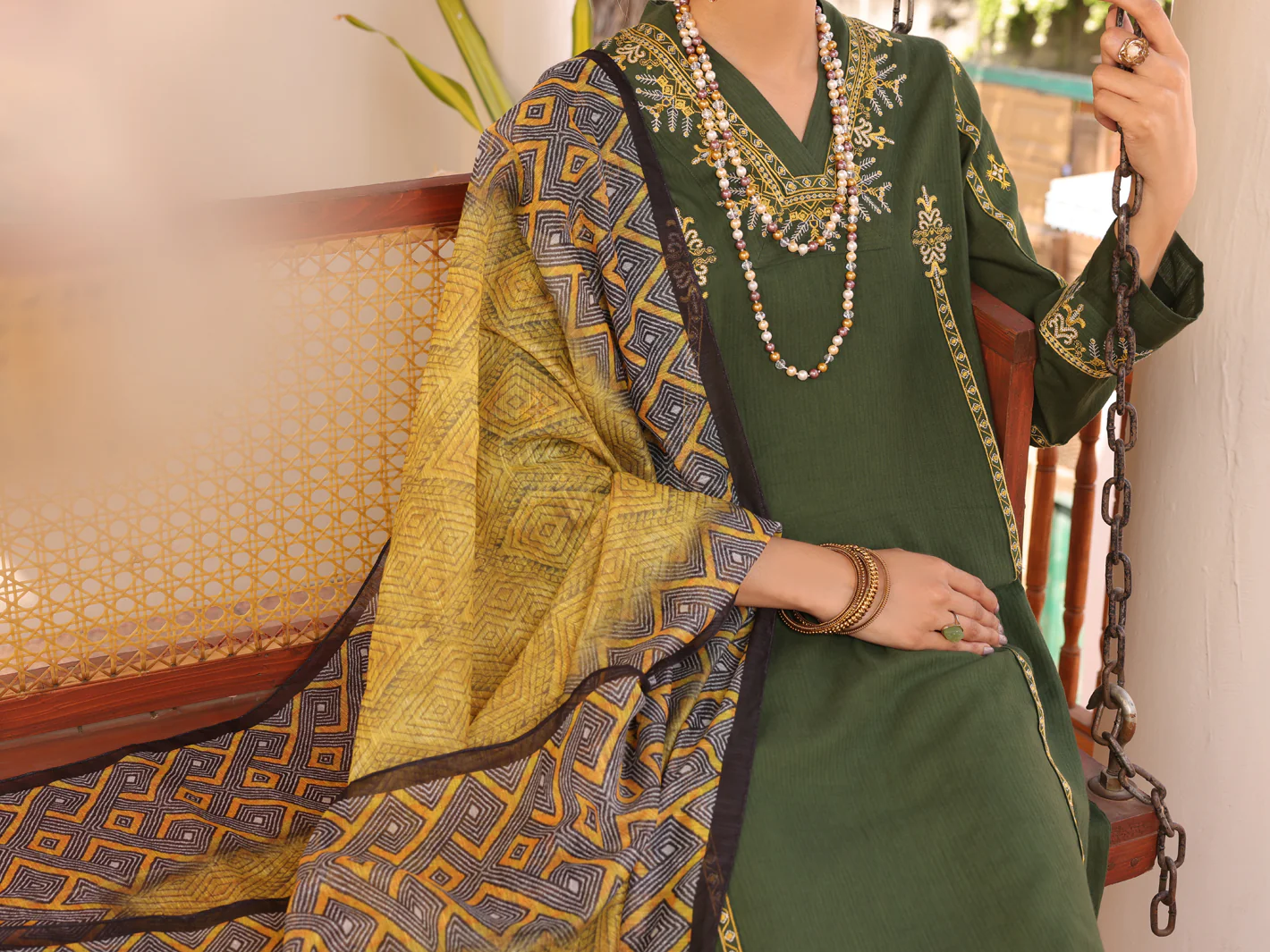 Green Dobby 3 Piece Stitched - ALP-3PS-1673 - Image 4