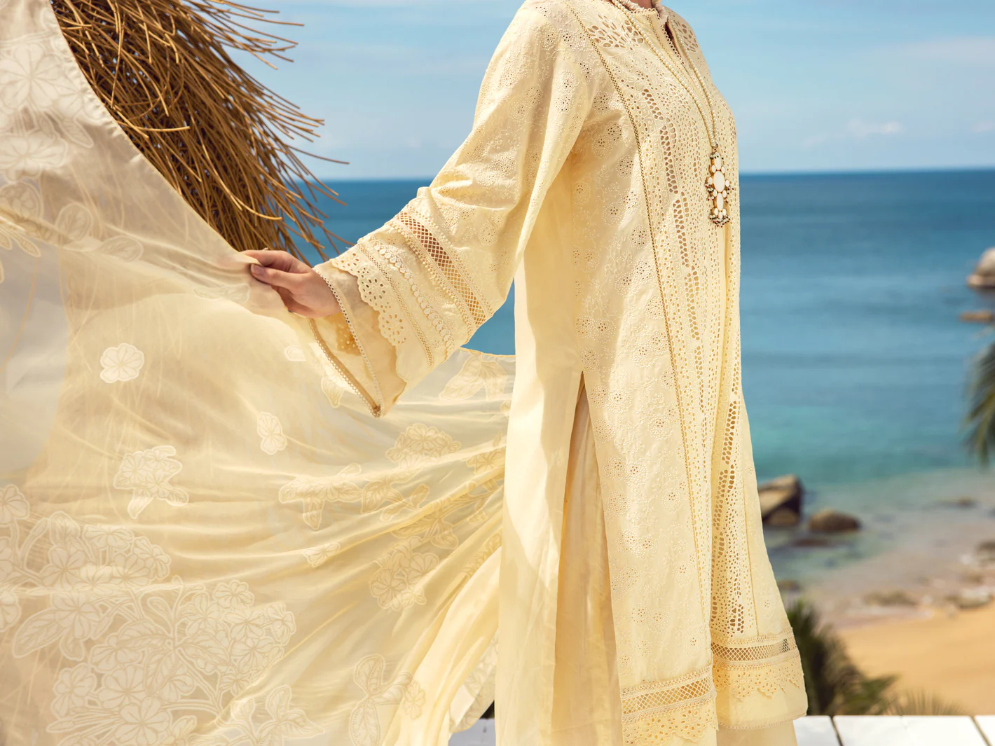Off White Dyed Lawn 3Pc Stitched - ALP-3PS-1727 - Image 5