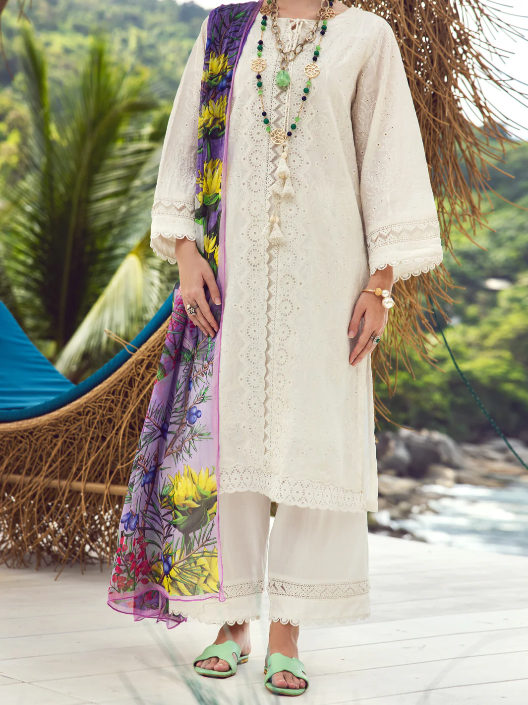 White Dyed Lawn 3Pc Unstitched - ALP-3PS-1730 - Image 3