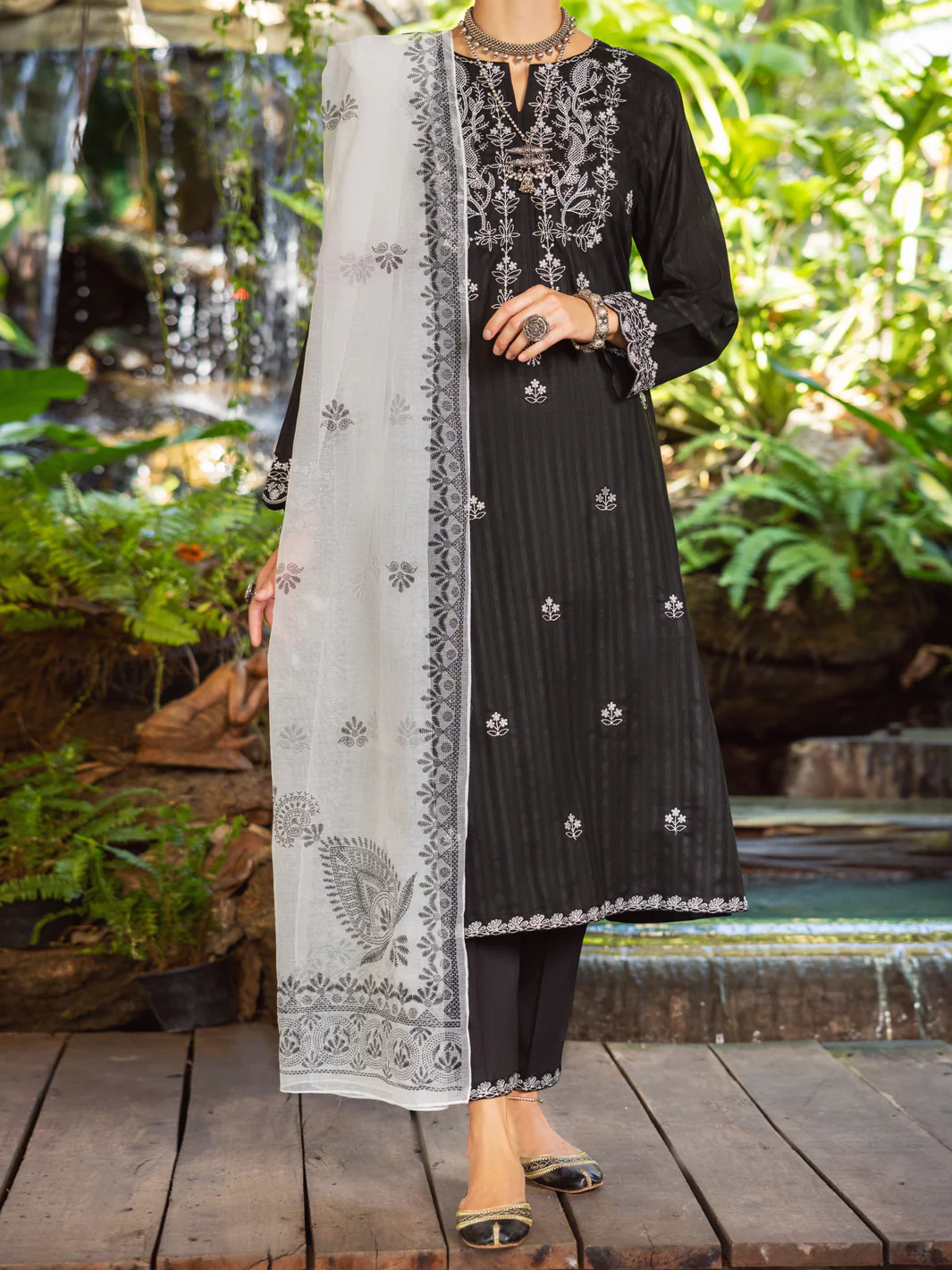 Black Jacquard 3Pc Unstitched - ALP-3PS-1764