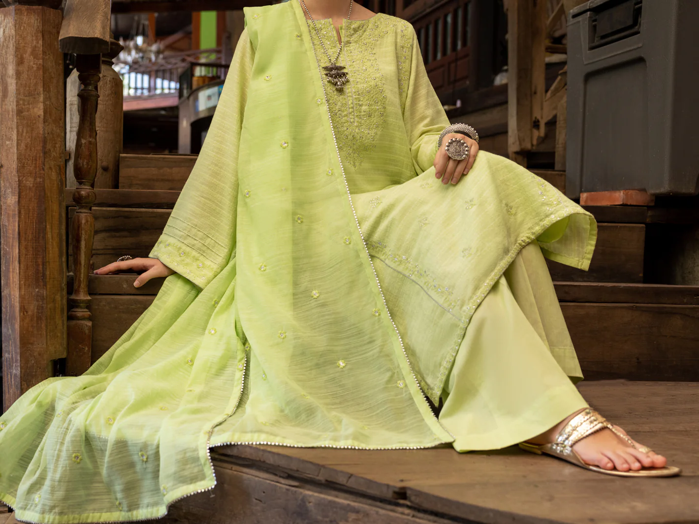 Light Green Jacquard 3Pc Unstitched - ALP-3PS-1767 - Image 4
