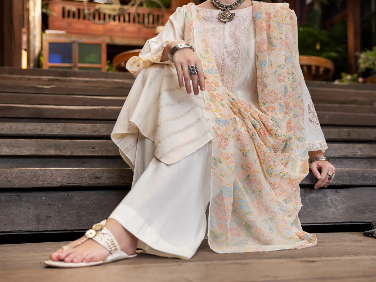 Off White Jacquard 3Pc Unstitched - ALP-3PS-1768 - Image 4