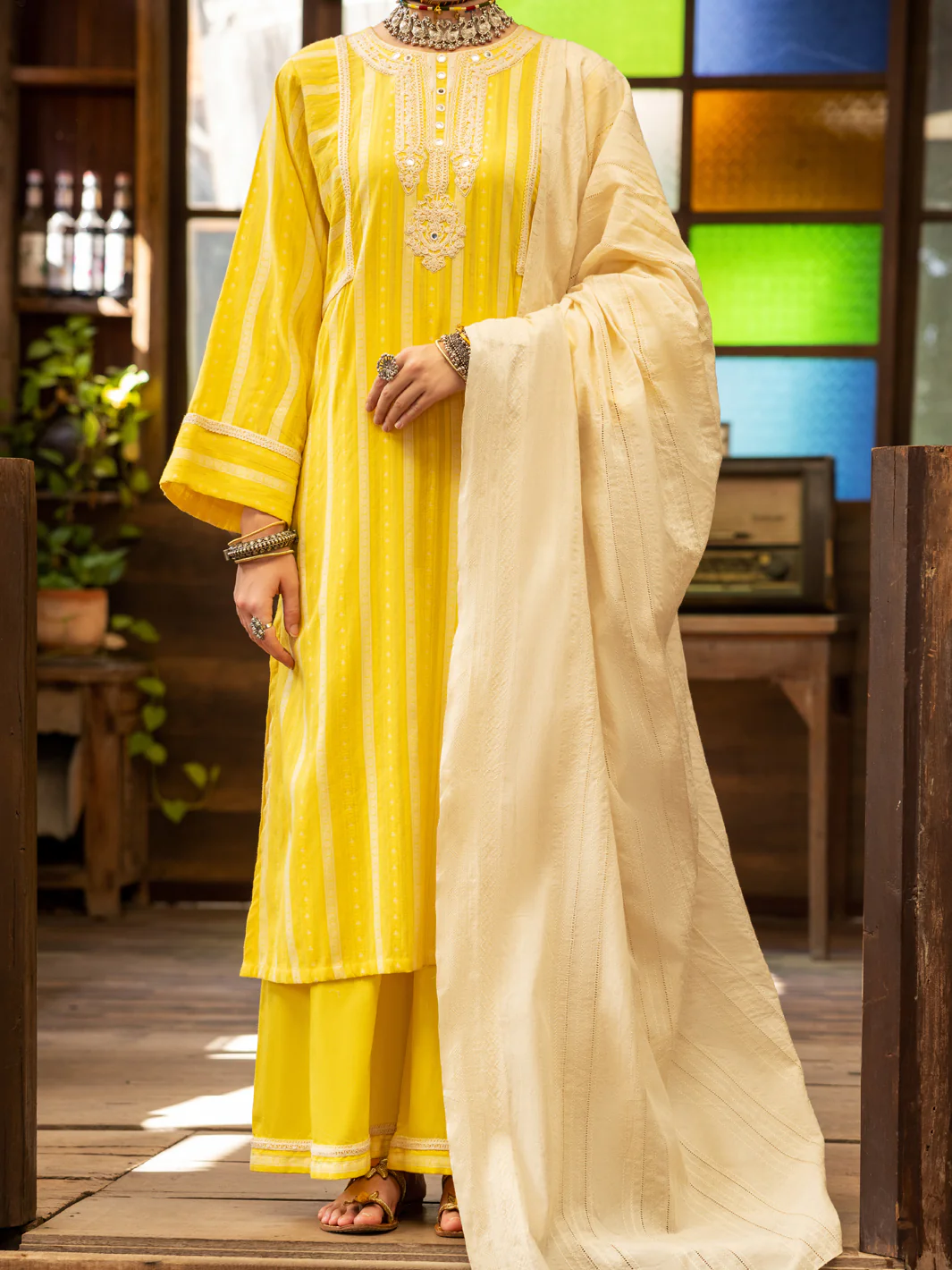 Yellow Yarn-Dyed 3Pc Stitched - ALP-3PS-1778