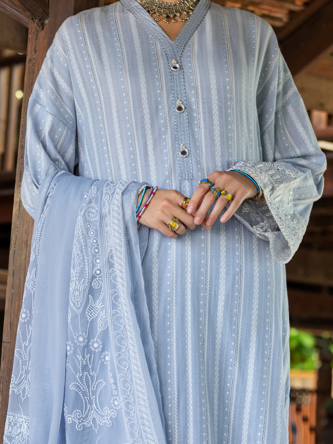 Grey Yarn-Dyed Jacquard 3Pc Unstitched - ALP-3PS-1780 - Image 3