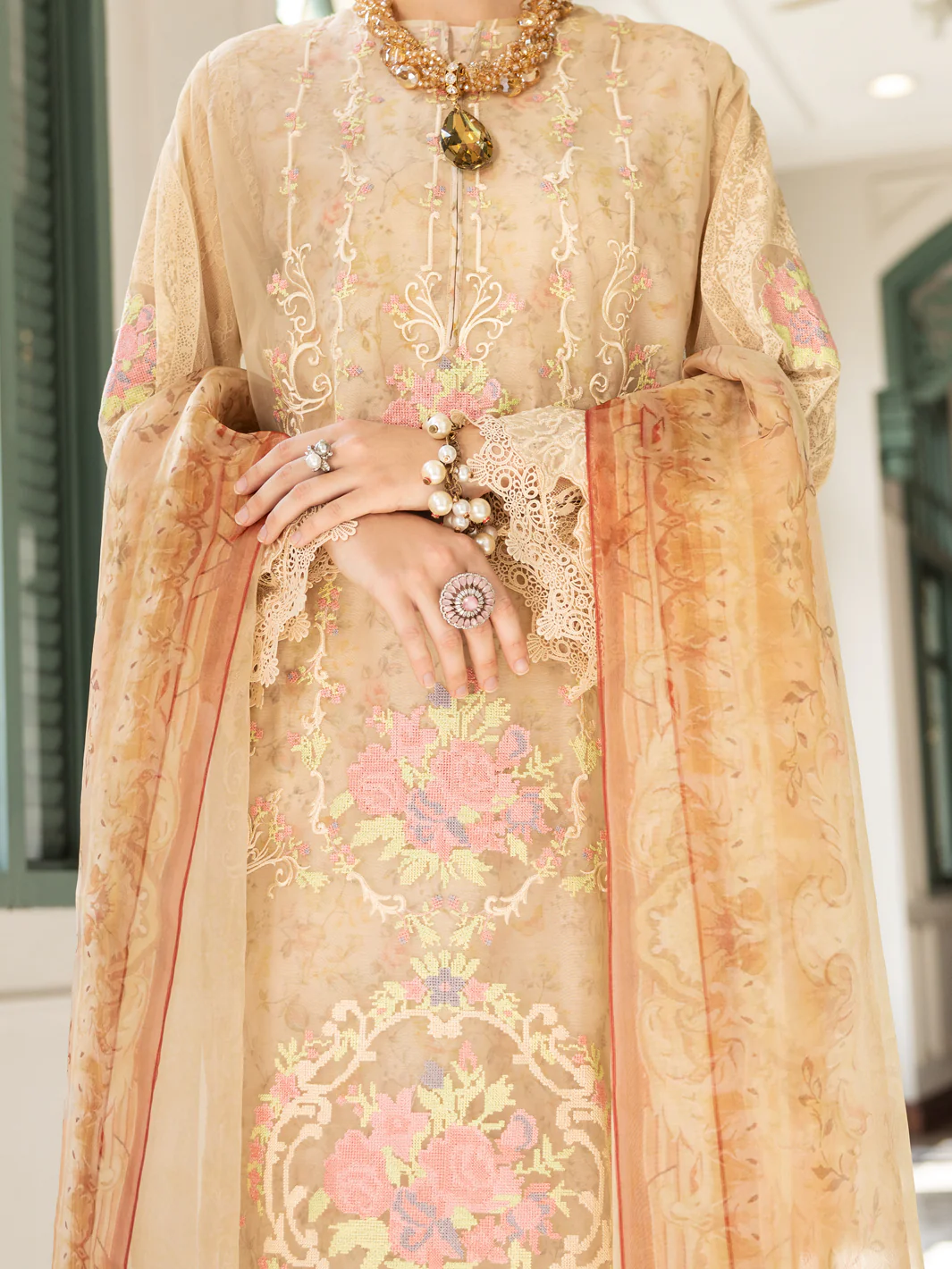 Cream Poly-Organza 3Pc Stitched - ALP-3PS-1784 - Image 2