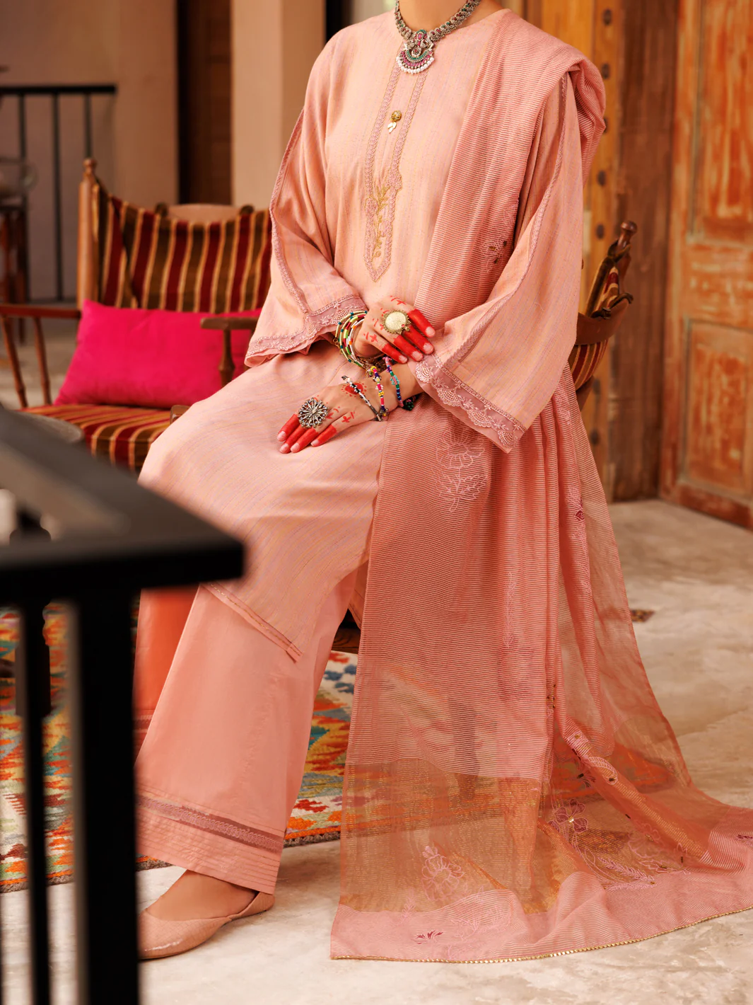 Peach Cotton Stripe 3Pc Stitched - ALP-3PS-1805