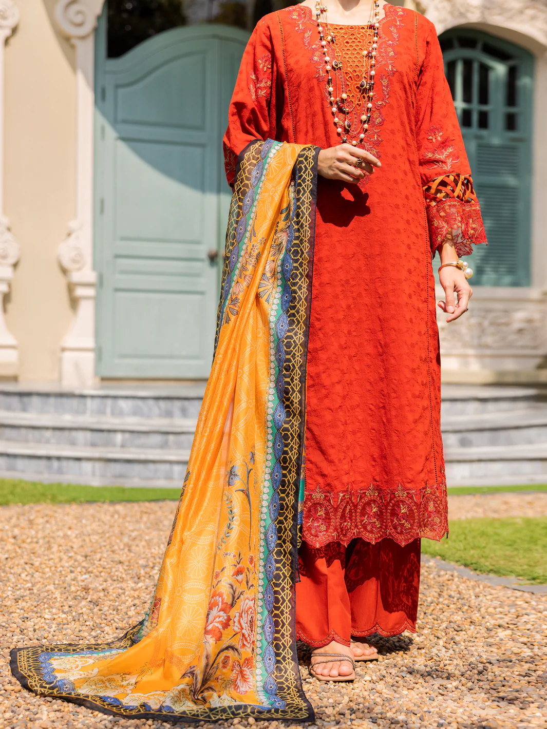 Red Jacquard 3Pc Unstitched - ALP-3PS-1861