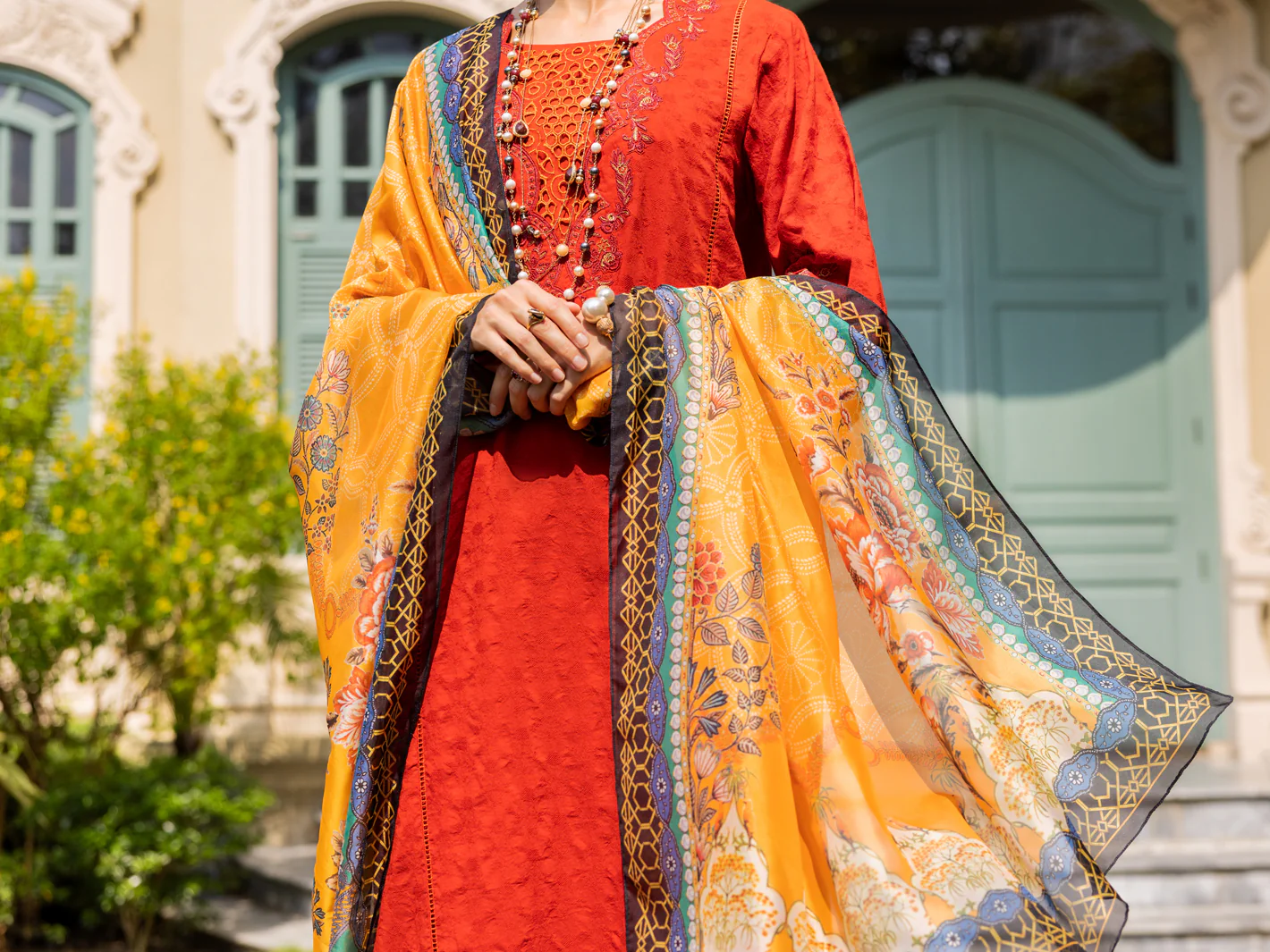 Red Jacquard 3Pc Unstitched - ALP-3PS-1861 - Image 3