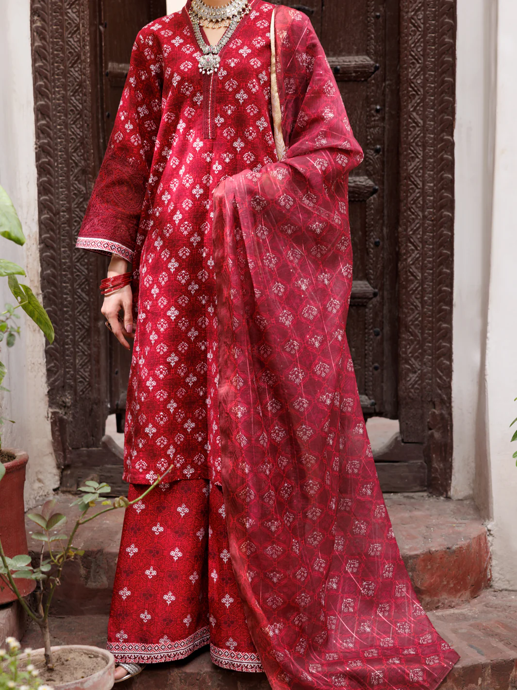 Maroon Square Dobby 3Pc Stitched - ALP-3PS-1879