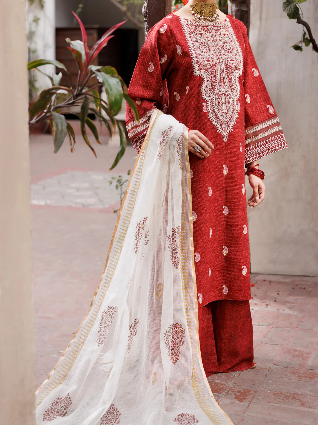 Maroon Cotton Dobby 3 Piece Stitched - ALP-3PS-1881