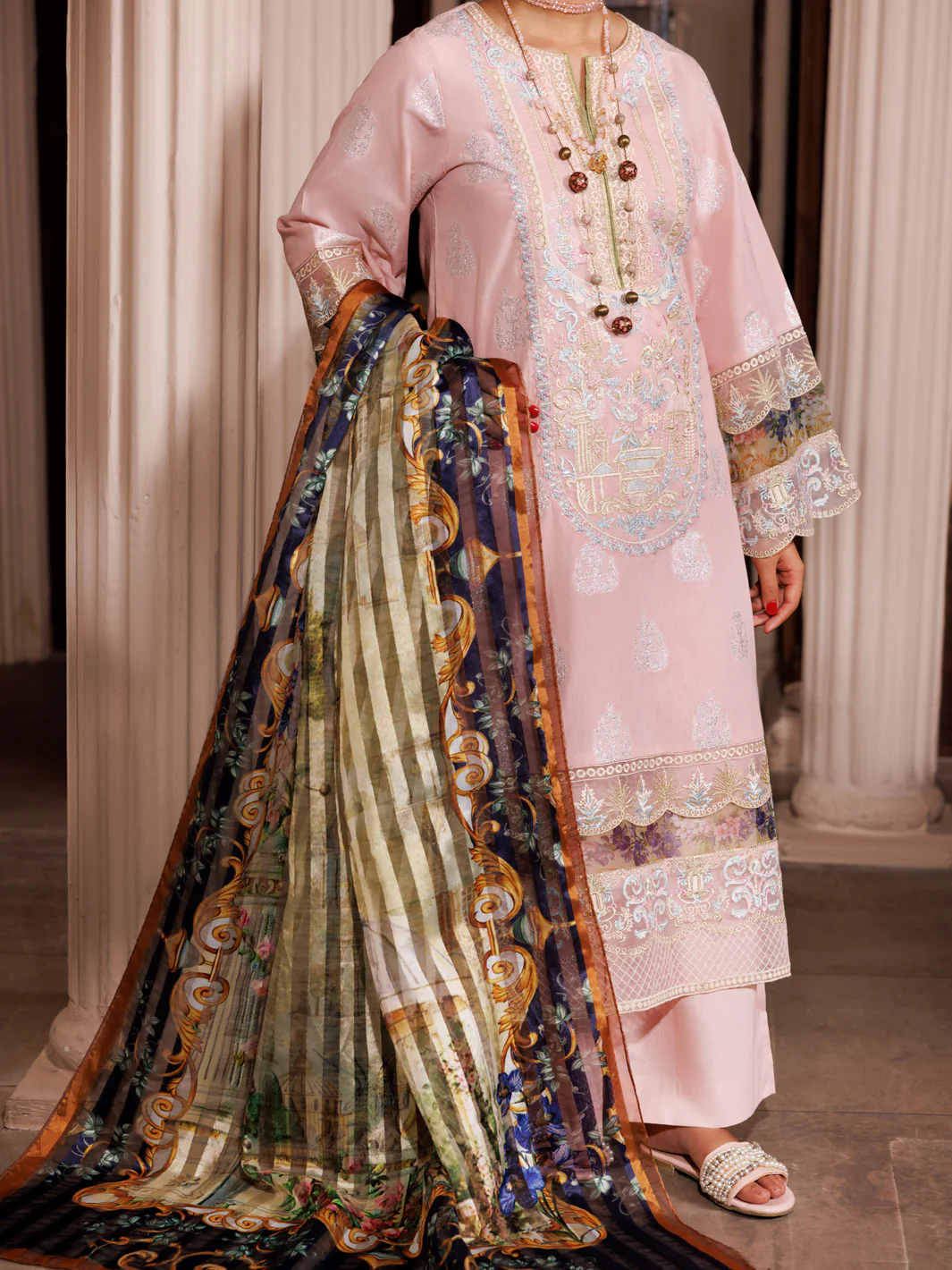 Light Pink Self Jacquard 3Pc Unstitched - ALP-3PS-1943
