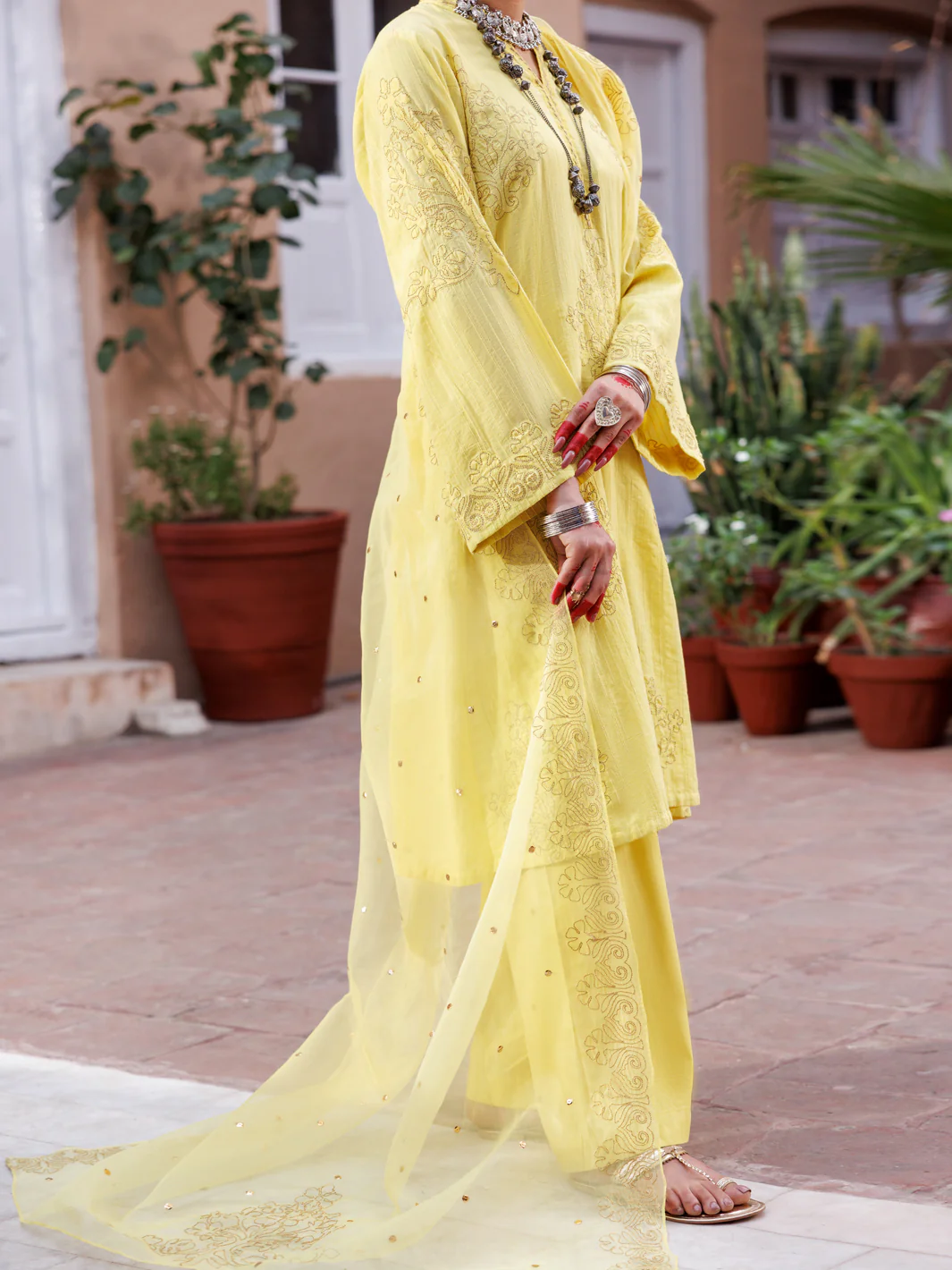 Yellow Dobby Jacquard 3Pc Stitched - ALP-3PS-1952 - Image 4